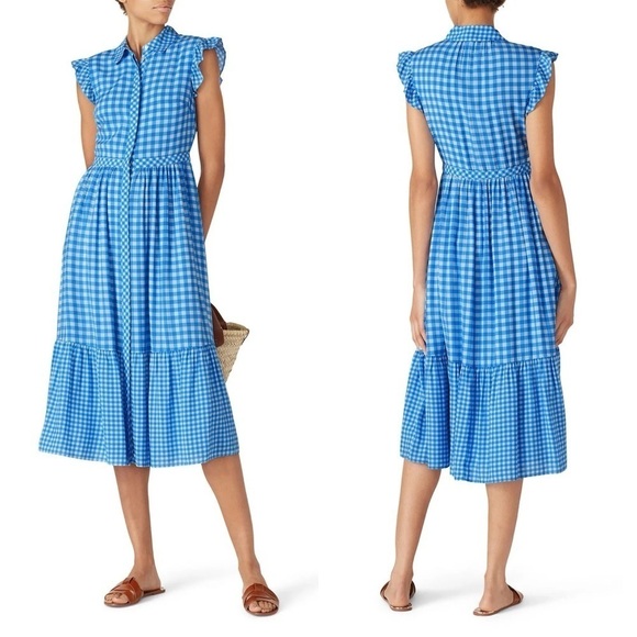 Draper James Flutter Sleeve Gingham Silk Patio Shirtdress - Picture 1 of 10